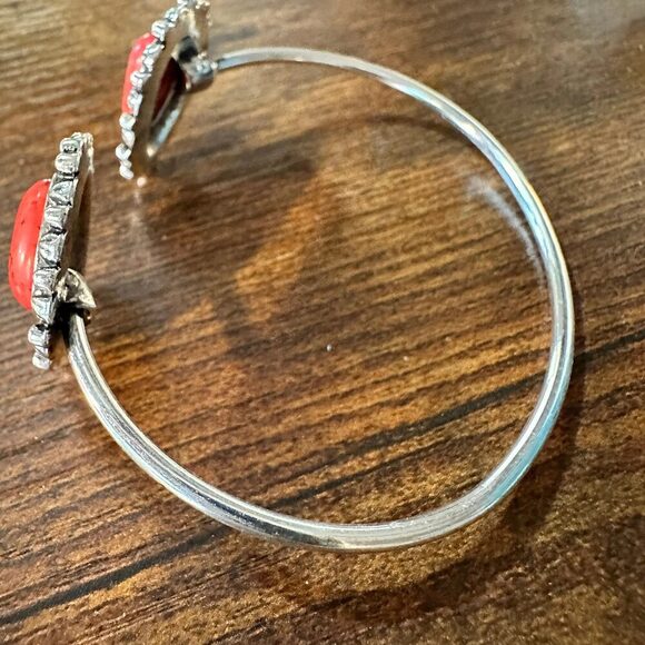 Handcrafted Boho Western Lacey Open Bangle, Yellow or Coral Stone, Gift Box - Picture 9 of 12